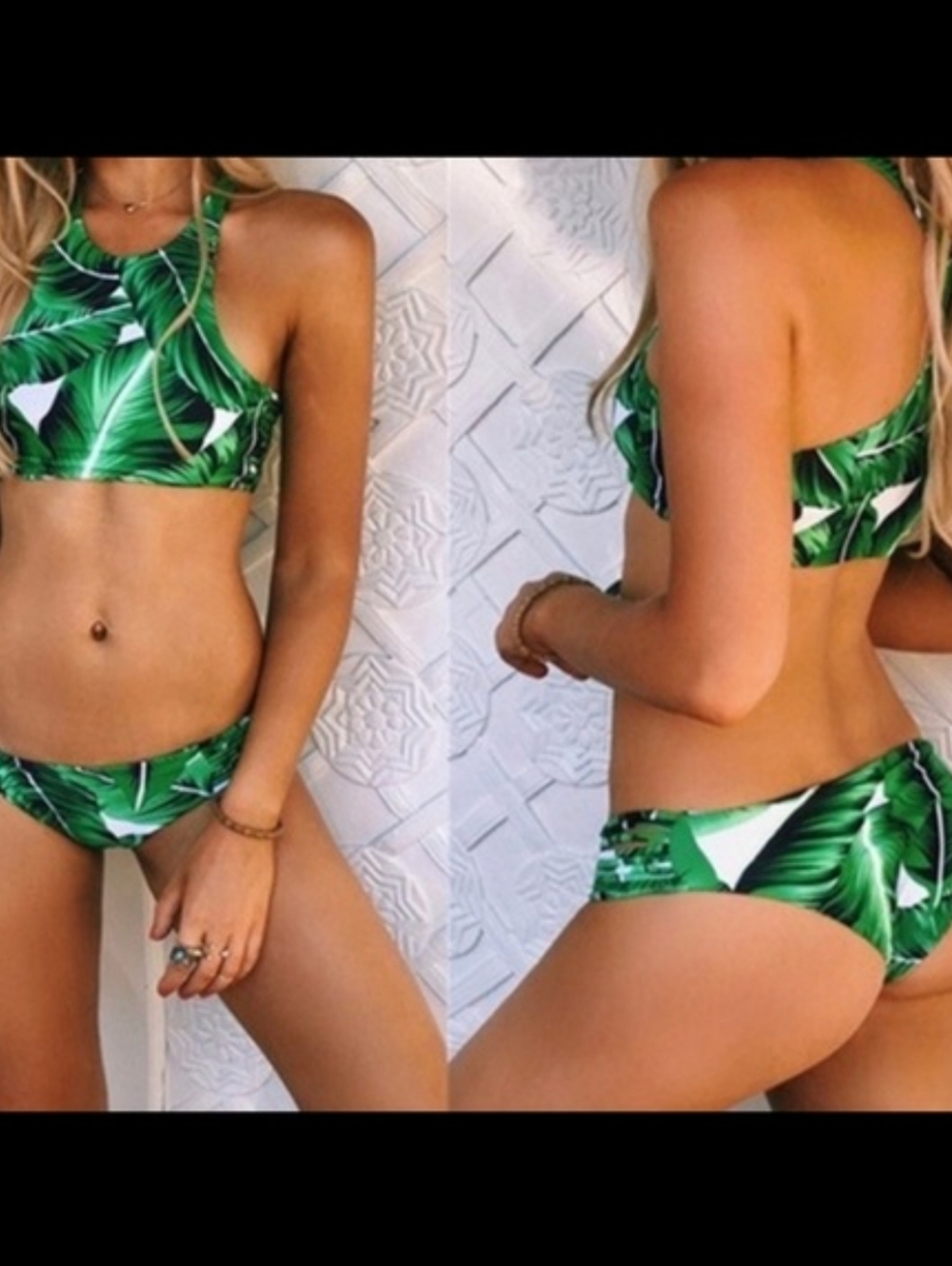 Green Tropical Leaf Two-Piece Bikini Set